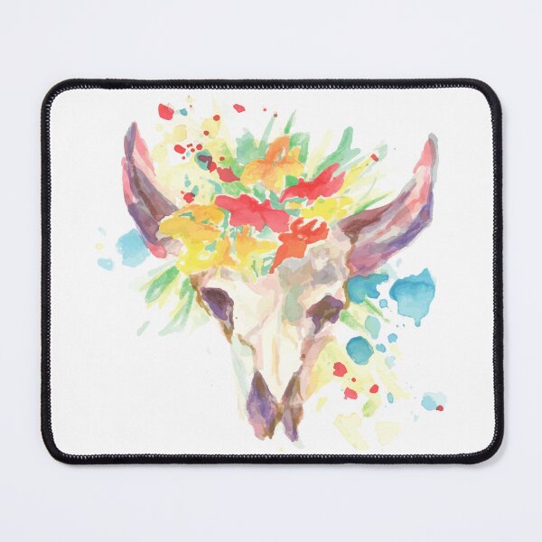 Item preview, Beautiful Bovine Skull With Flowers Splash Paint designed and sold by Shekevara.