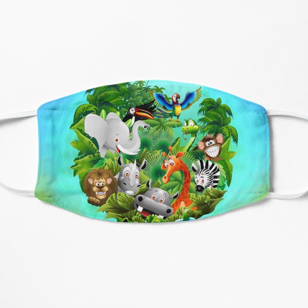 Wild Animals Cartoon on Jungle Flat Mask