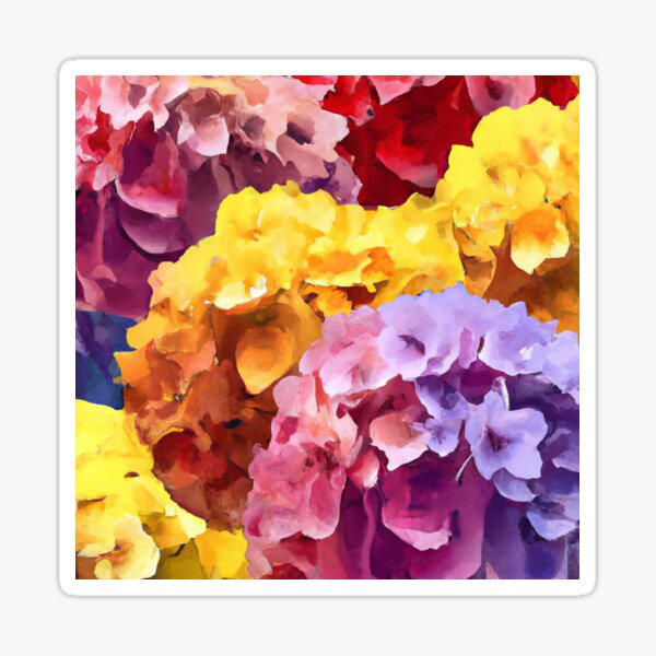 Hydrangeas in purple, red, pink, & yellow Sticker