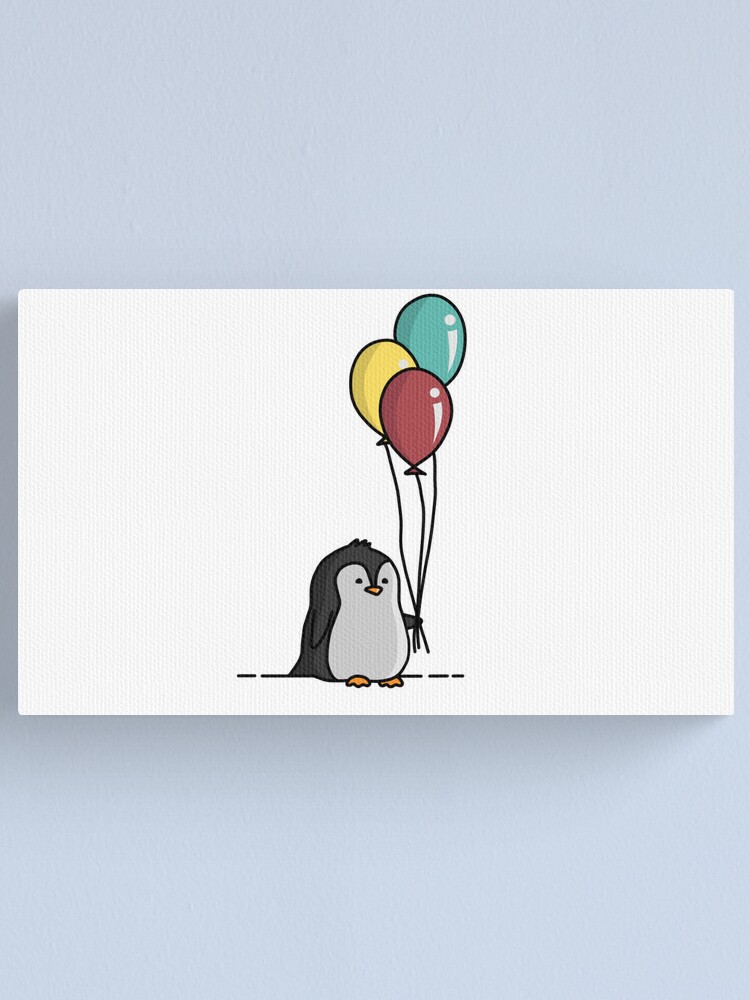 Leinwanddruck for Sale mit Pinguin hält Luftballons von createdbykarina