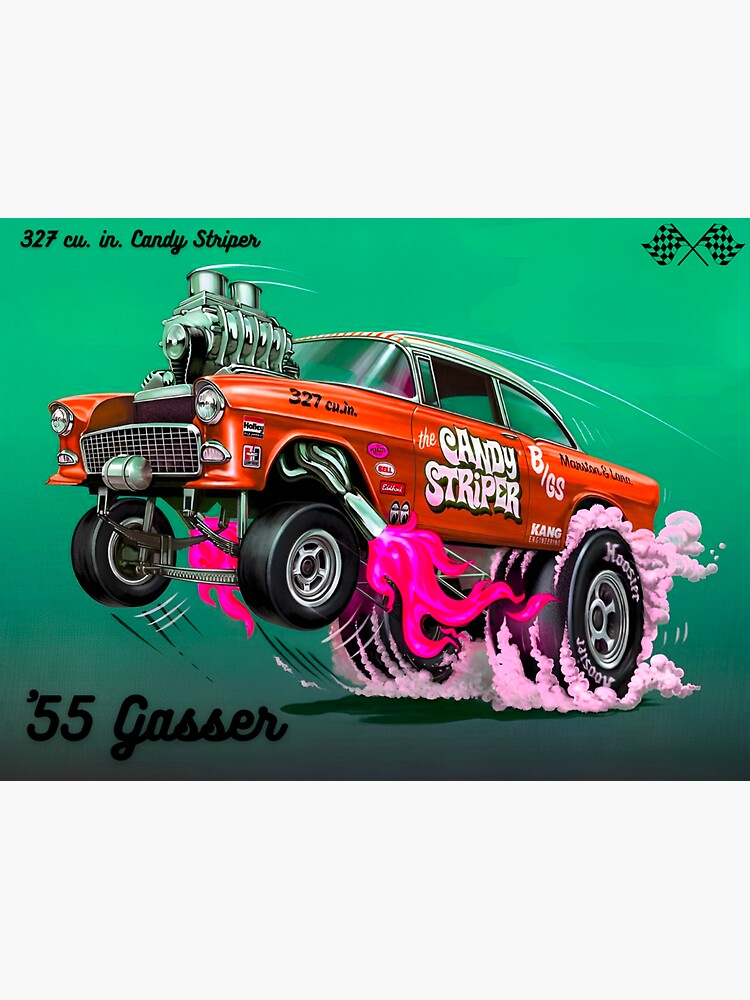 Red pink 55 Gasser Candy Striper street rod Hot Wheels advertisement poster  / posters | Sticker