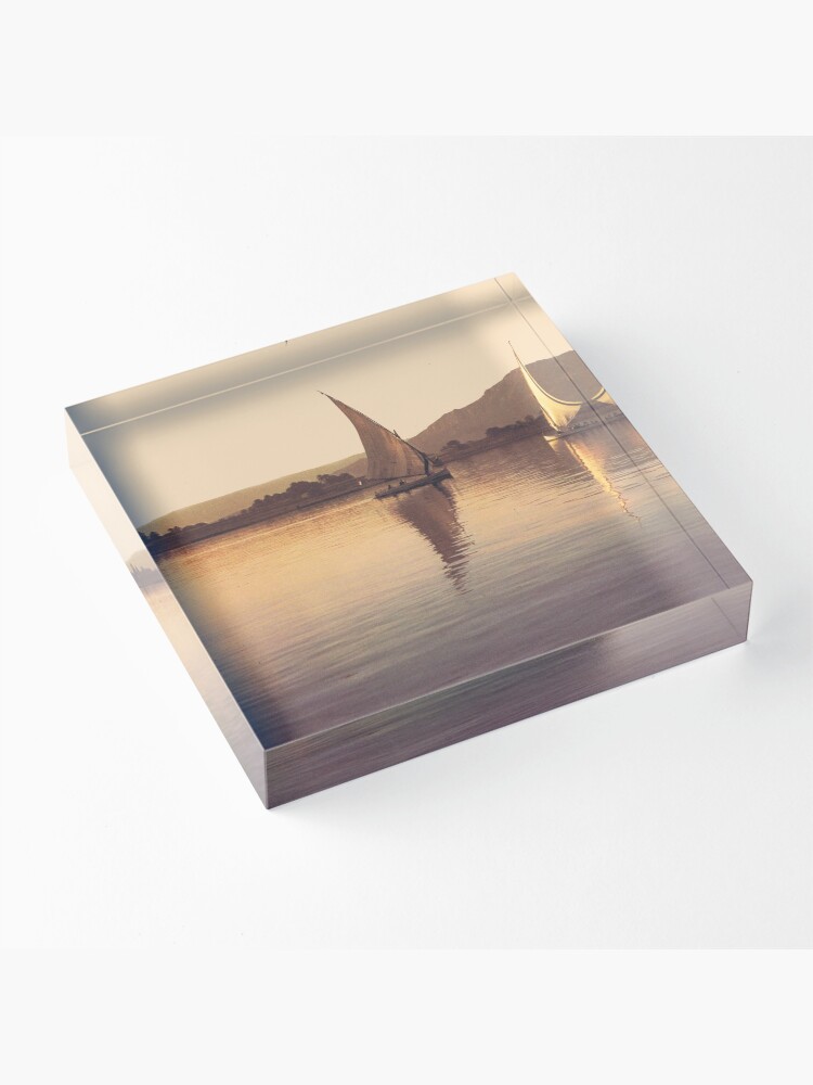 Alternate view of Egyptian boats on the Nile river at sunset Acrylic Block