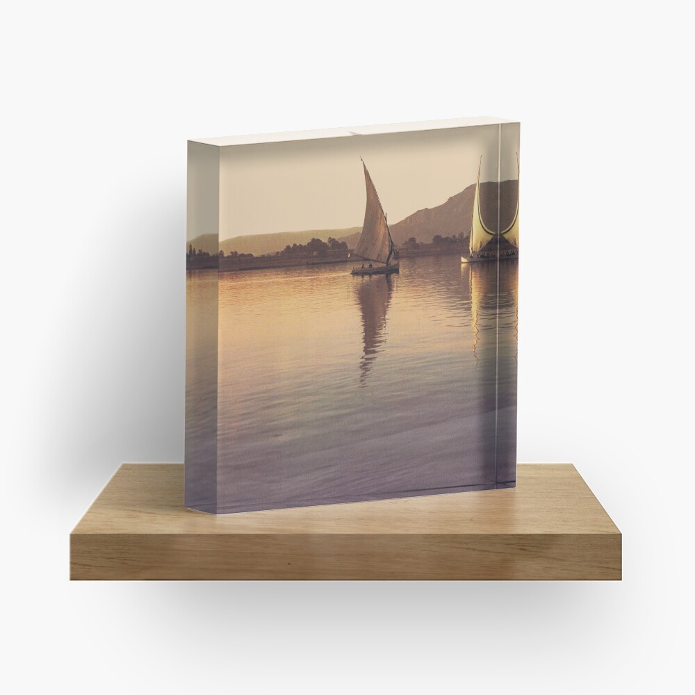 Egyptian boats on the Nile river at sunset Acrylic Block