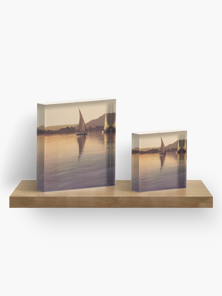 Alternate view of Egyptian boats on the Nile river at sunset Acrylic Block