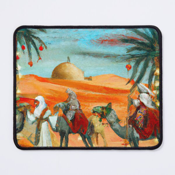 Item preview, Moroccan Christmas With Camels AI Art Poster designed and sold by Takklidi Art.