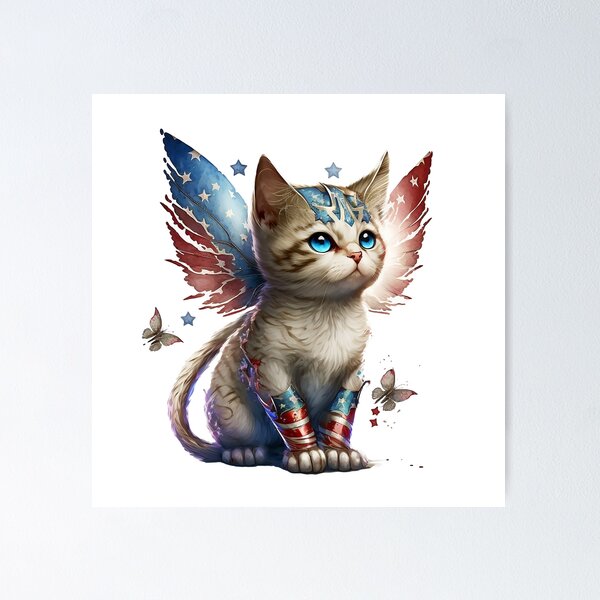 USA Fairy Cat - Tiger striped kitten with Patriotic Butterfly Wings - Cat  Super Hero Poster for Sale by photo4u2