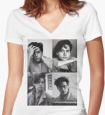 Cole Sprouse Collage B&W Women's Fitted V-Neck T-Shirt