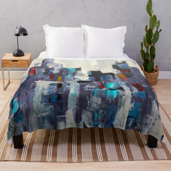 Item preview, Abstract Action Painting - City Skyline - Informalism - Grey, Blue and Off-white designed and sold by Inomaly Art.