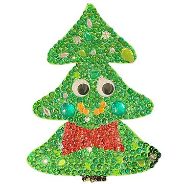 Christmas holiday Xmas tree sequins glitter reflective metallic holographic  cut out shapes with red bowtie and googly eyes Poster for Sale by  helenashimizu