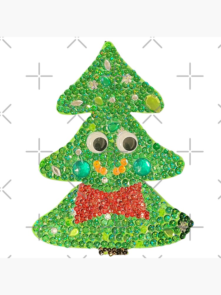 Christmas holiday Xmas tree sequins glitter reflective metallic holographic  cut out shapes with red bowtie and googly eyes Sticker for Sale by  helenashimizu