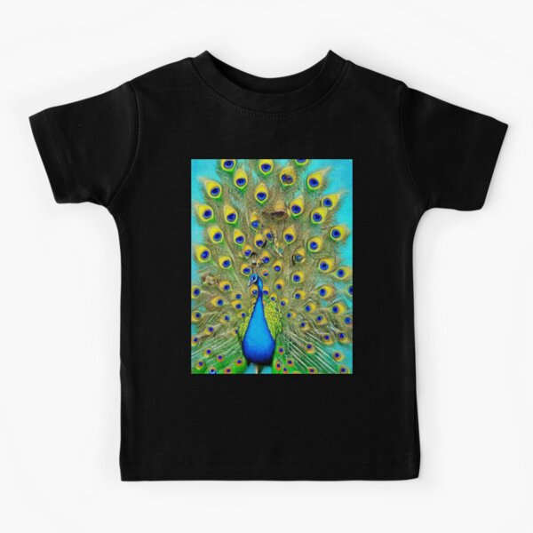 Colorful Peacock feathers photography abstract bird wings eyes vibrant  peacock painting blue green luxurious high class lady vibrant  Kids  T-Shirt for Sale by weird83