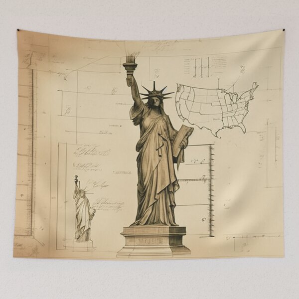 Item preview, Ancient technical drawing with measurements and calculations of statue of liberty in New York in Leonardo da Vinci style designed and sold by ArtifactVault.