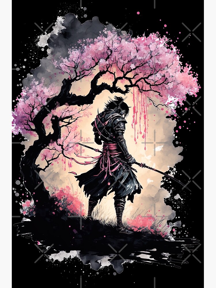 Samurai with Cherry Blossom | Art Print