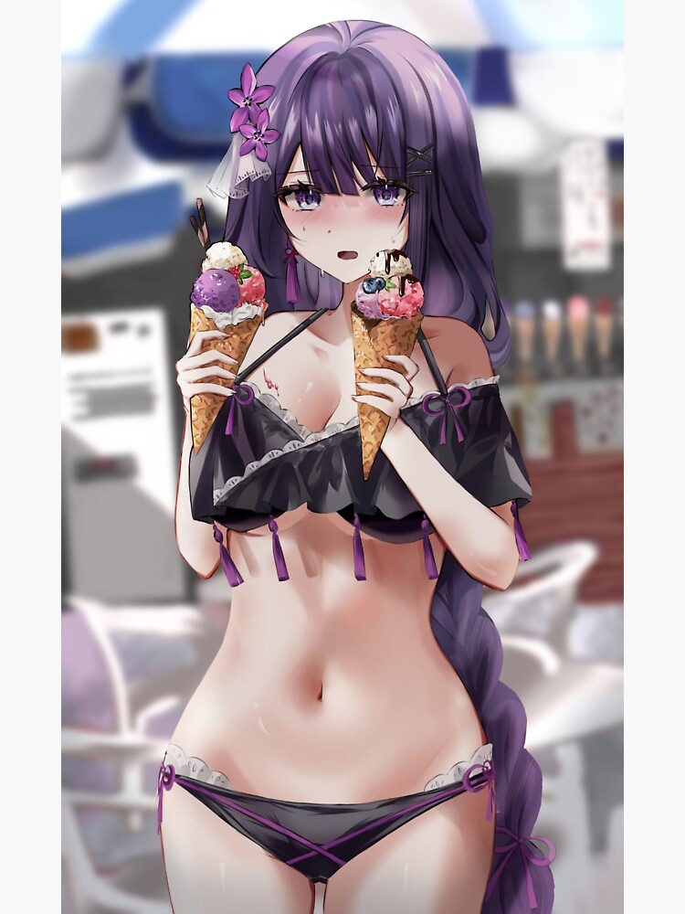 Raiden Shogun Summer Beach Outfit With Icecream [genshin Impact Ecchi