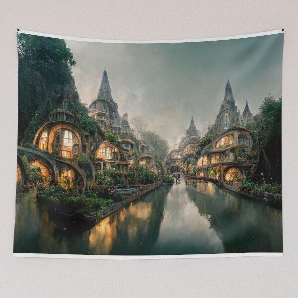 Item preview, Fantasy Riverside Elven Town 2 designed and sold by Styxiann.