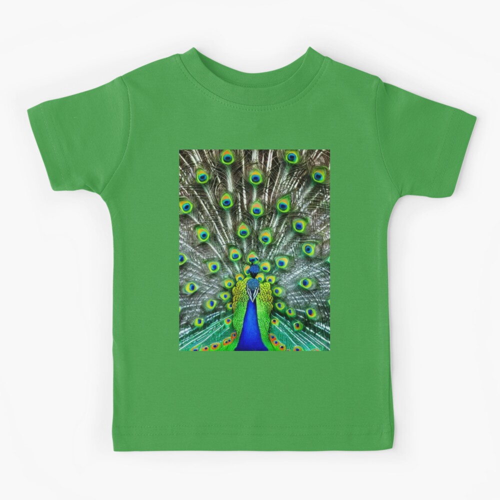 Colorful Peacock feathers photography abstract bird wings eyes vibrant  peacock painting blue green luxurious high class lady vibrant | Kids T-Shirt