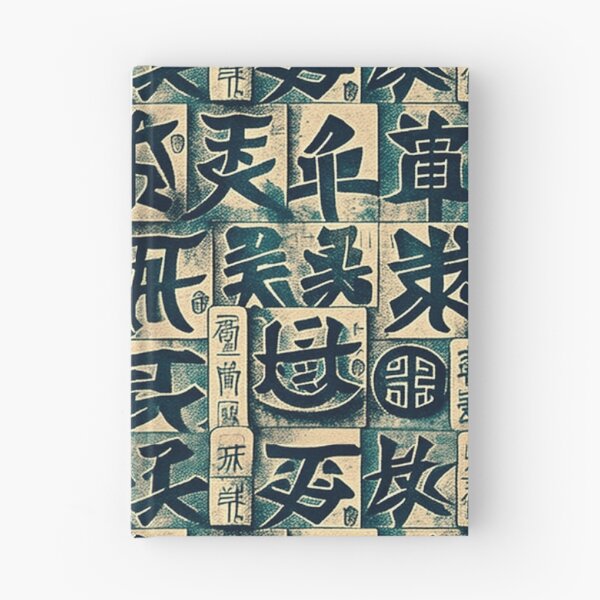 Item preview, Vintage and nostalgic decorative Japanese hieroglyphs green and beige pattern designed and sold by ArtifactVault.