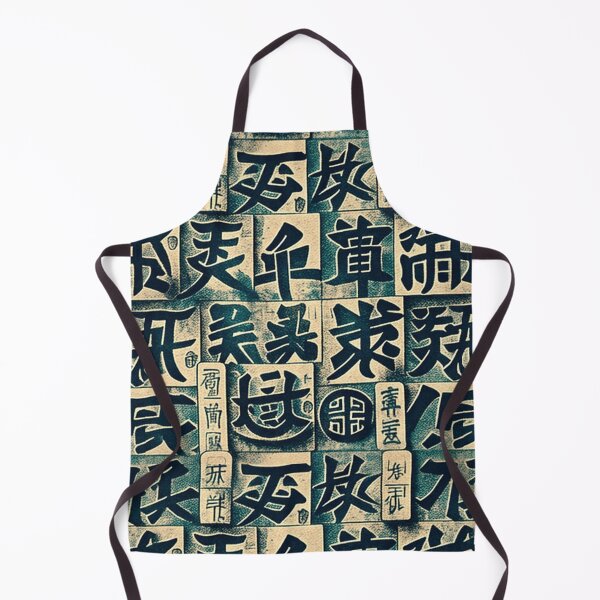 Item preview, Vintage and nostalgic decorative Japanese hieroglyphs green and beige pattern designed and sold by ArtifactVault.