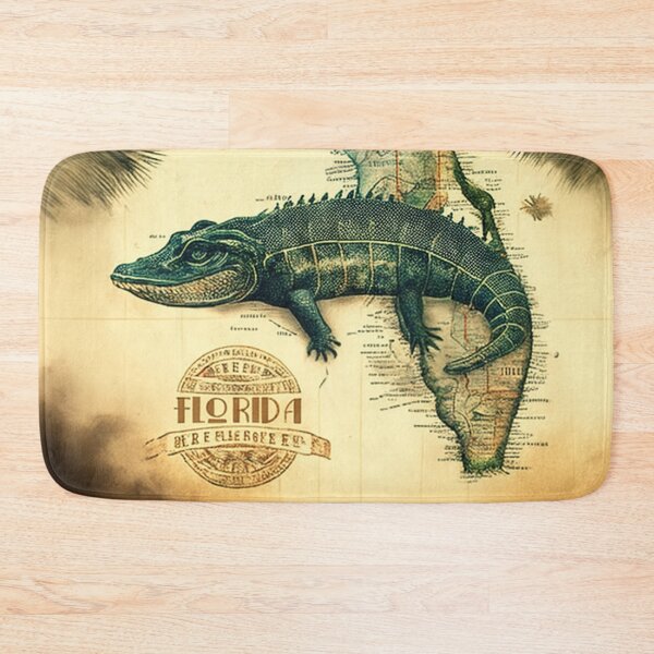 Item preview, Decorative vintage and nostalgic map of Florida state with a huge green retro alligator  designed and sold by ArtifactVault.