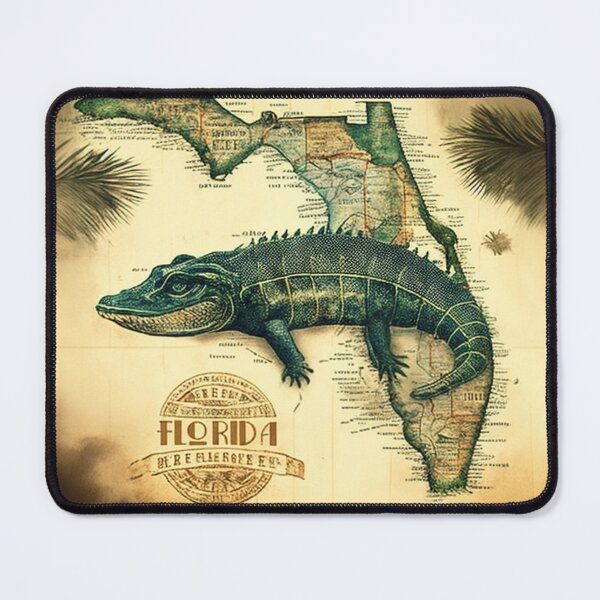 Item preview, Decorative vintage and nostalgic map of Florida state with a huge green retro alligator  designed and sold by ArtifactVault.