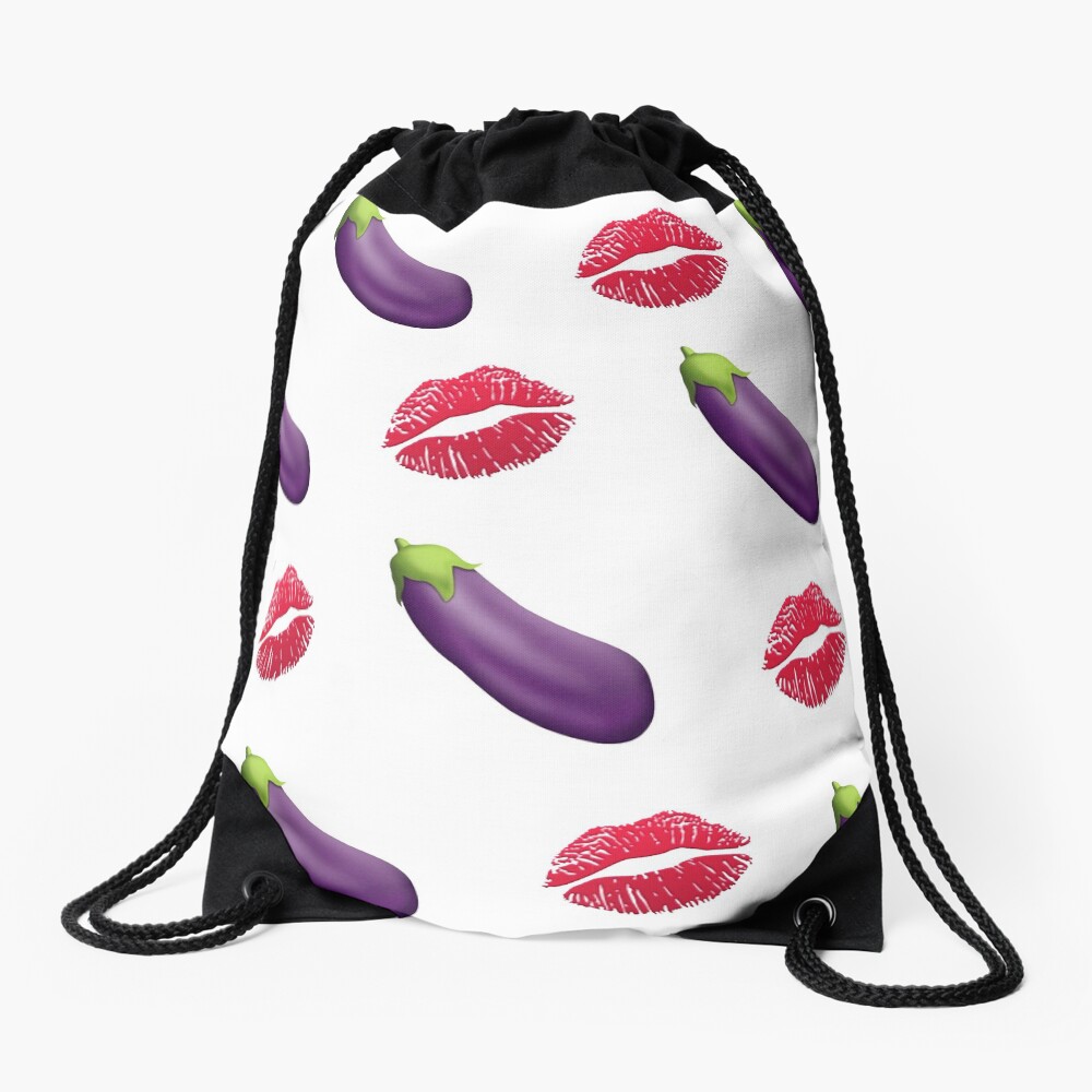 "Eggplant Emoji w/ Kiss Emoji Funny Gay Eggplant Emoji" Drawstring