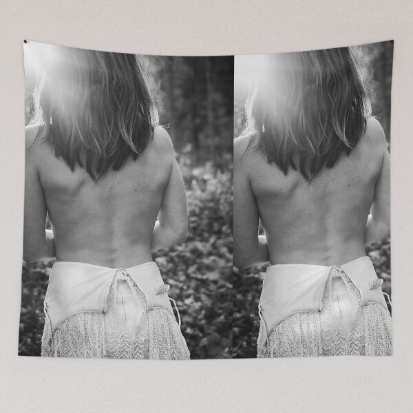 Item preview, Chasing the Sun, Black & white Photograph of a topless young woman at sunrise uncovering her dress ready to embrace the sun's warmth at sunrise designed and sold by Royalnovalux.