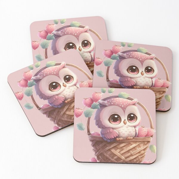 Item preview,  Cute Chibi Valentine Owl with strawberries,Tiny Owl in a basket, gift for owl lover, I’ll Owl ways love you, owl Valentine, coffee valentine designed and sold by Mumzy2many.
