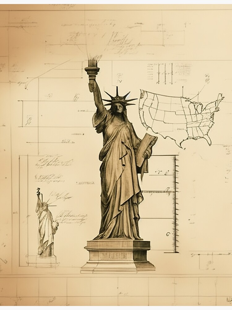 "Ancient technical drawing with measurements and calculations of statue