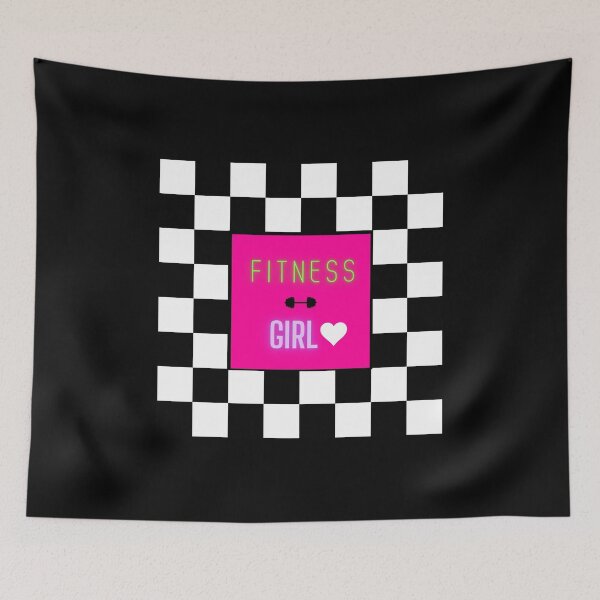 Item preview, FITNESS GIRL CHECKERED #1 PINK BLACK BACKGROUND BAR BELL MEME designed and sold by EllieMonroe.
