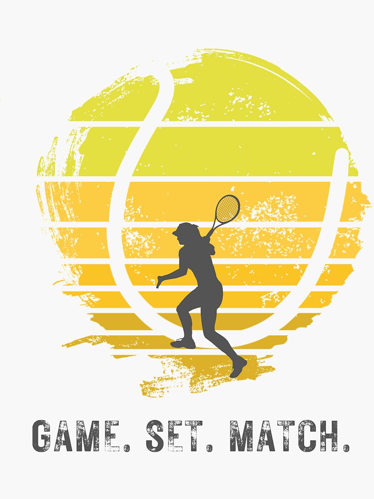 "Vintage Tennis Ball Sunset Game. Set. Match." Sticker for Sale by