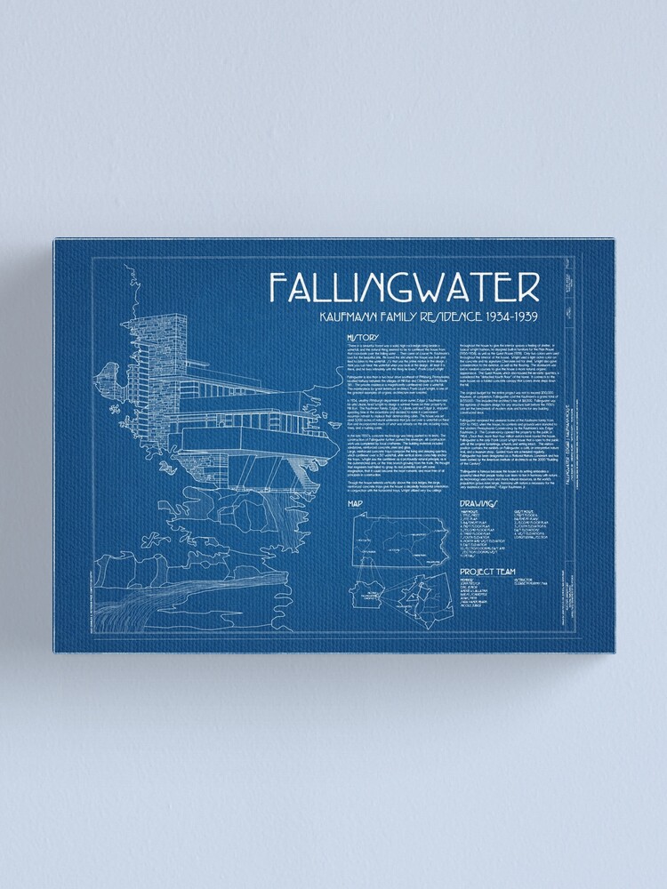 Fallingwater Survey Cover Blueprint Frank Lloyd Wright Canvas Print