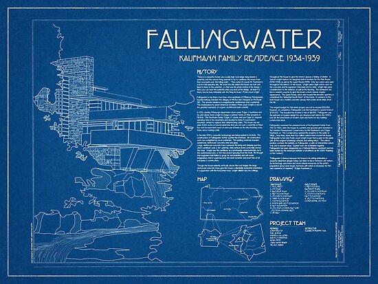 Fallingwater Survey Cover Blueprint Frank Lloyd Wright Poster
