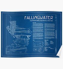 Fallingwater Umfrage Cover Blueprint - Frank Lloyd Wright Poster