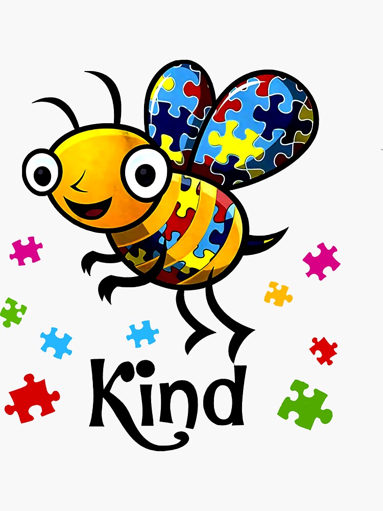 "Autism Cute Bee Kind Puzzle Piece Autism Awareness Kids" Sticker For ...