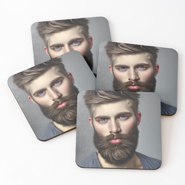 Item preview, Romatic Portrait of a Brown Haired, Bearded Man with Blue Eyes  designed and sold by LthrDaddyBear.