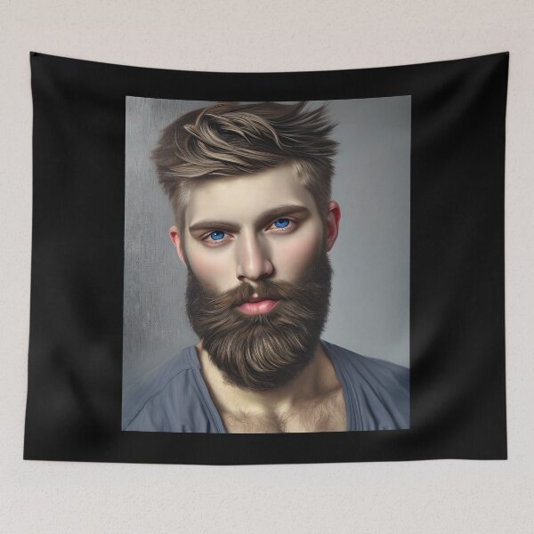Item preview, Romatic Portrait of a Brown Haired, Bearded Man with Blue Eyes  designed and sold by LthrDaddyBear.