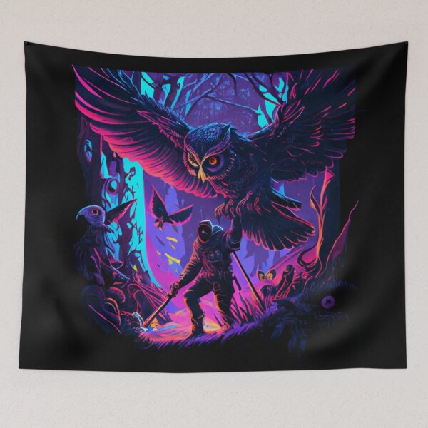 Item preview, Psychedelic giant owl taking its owner to fly away designed and sold by Newtaste-Store.