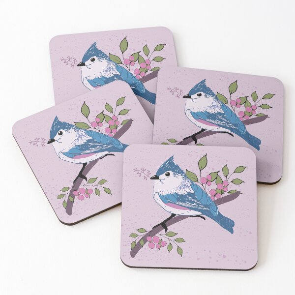 Item preview, Tufted Titmouse on a Branch with Leaves and Berries designed and sold by sunlightforest.