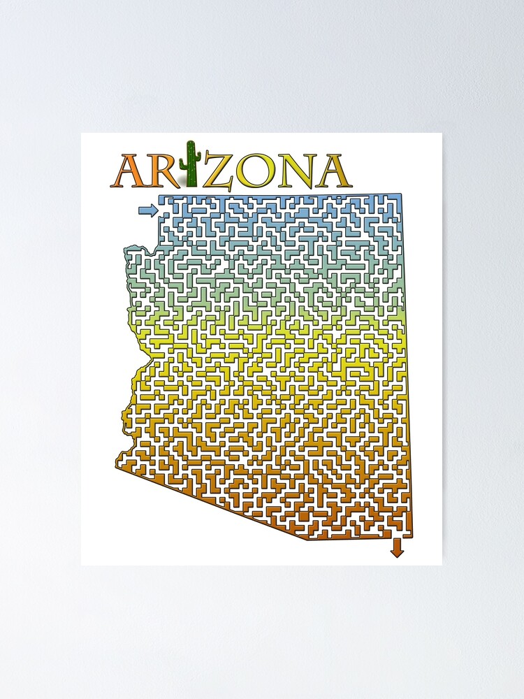 "Arizona State Outline Desert Themed Maze & Labyrinth" Poster by gorff ...