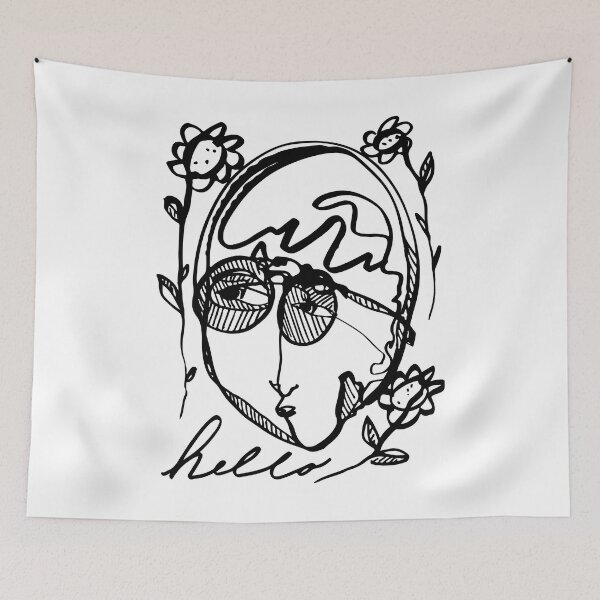Item preview, Hello Darlin Abstract Face with Glasses and Flowers Line Art Design designed and sold by SleepingInCo.