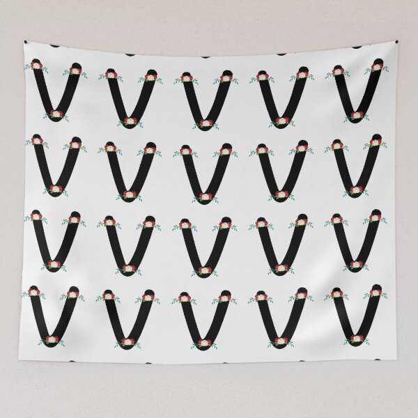 Item preview, Floral Black Monogram V designed and sold by ModernStyleBoho.