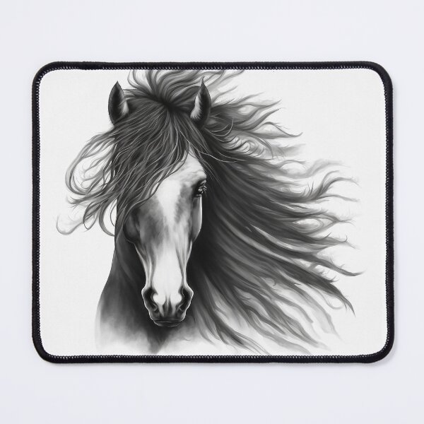 Item preview, Black and white Horse with flowing mane - Pencil Drawing - Messy Hair designed and sold by photo4u2.
