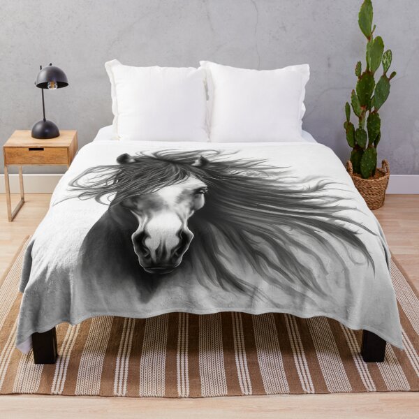 Item preview, Black and white Horse with flowing mane - Pencil Drawing - Messy Hair designed and sold by photo4u2.