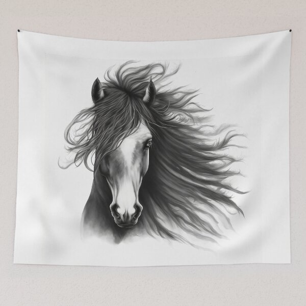Item preview, Black and white Horse with flowing mane - Pencil Drawing - Messy Hair designed and sold by photo4u2.