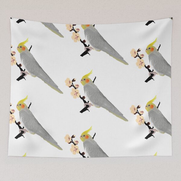 Item preview, Grey cockatiel and blossoms designed and sold by RadMomCreations.