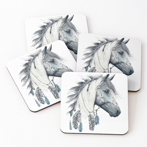 Item preview, Abstract Teal Horse Painting - Horse Spirit Animal - Native American Totem designed and sold by photo4u2.