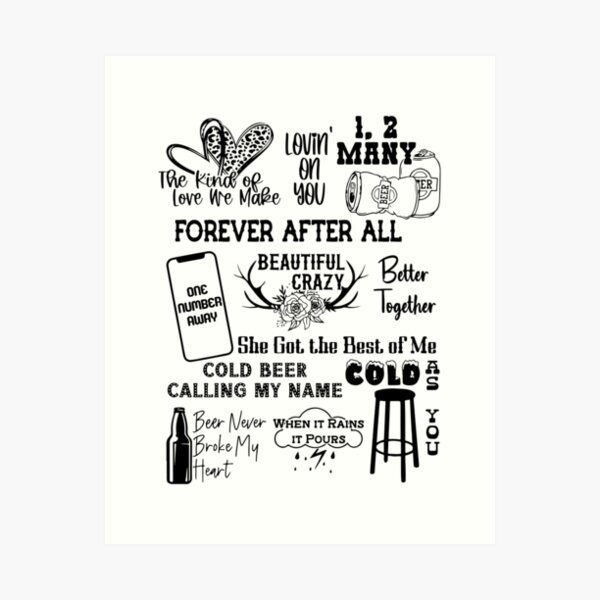 Luke Combs Beautiful Crazy Vintage Script Song Lyric Music Print - Red  Heart Print