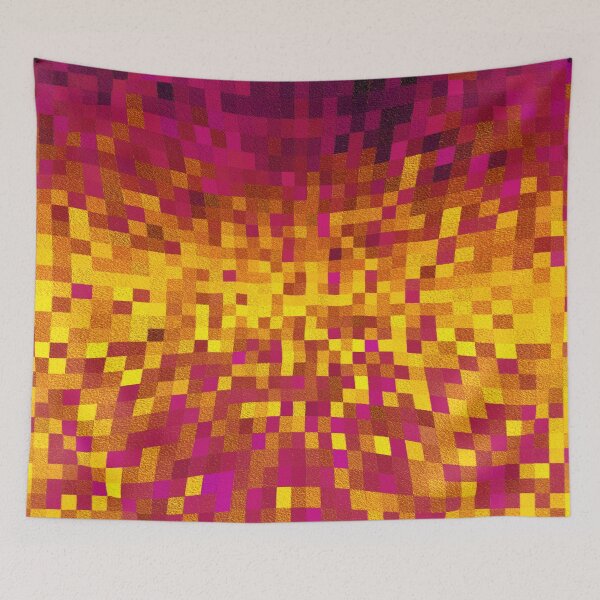 Item preview, Colorful pixel geometry pattern in yellow pink designed and sold by MadandMean.