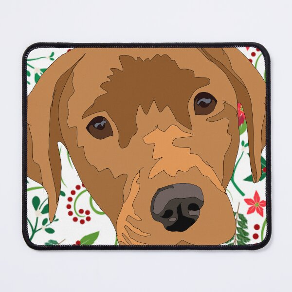 Item preview, Dark yellow/ light red lab With a winter patterned background  designed and sold by LeahcarsArt.