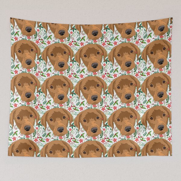 Item preview, Dark yellow/ light red lab With a winter patterned background  designed and sold by LeahcarsArt.
